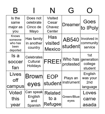 Find Someone Who.. Bingo Card