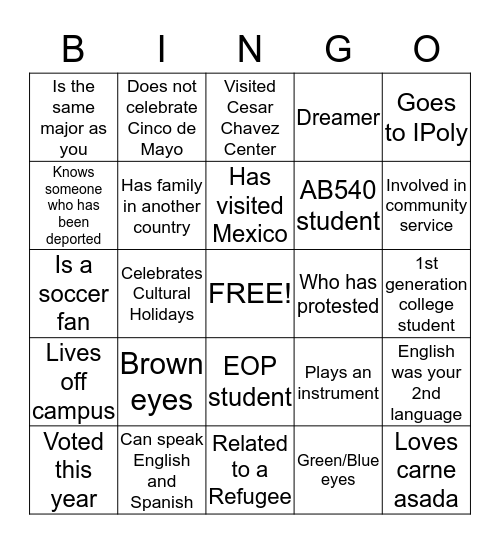 Find Someone Who.. Bingo Card