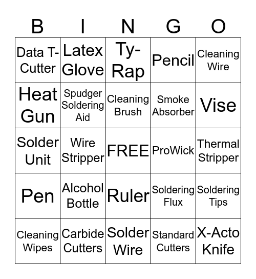 SCB Wire and Cable Tools Bingo Card