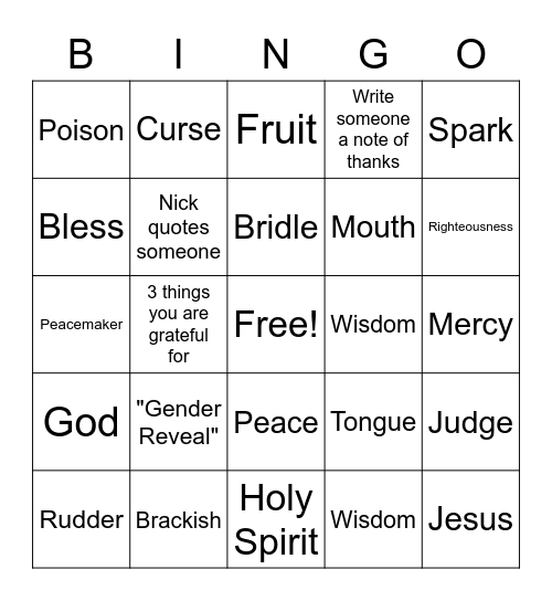 November 8th Sermon Bingo! Bingo Card