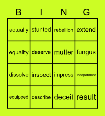 National Reading Vocabulary - Lesson 11 Bingo Card