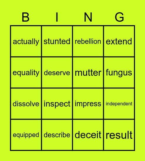 National Reading Vocabulary - Lesson 11 Bingo Card