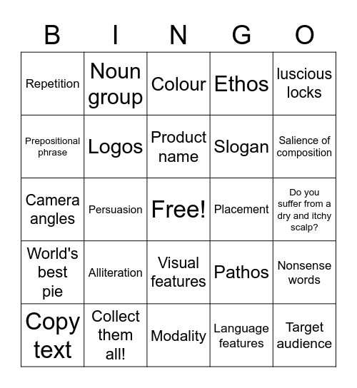 Advertisement Bingo Card
