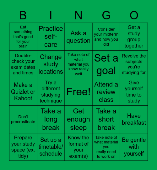 Exam Prep Bingo! Bingo Card