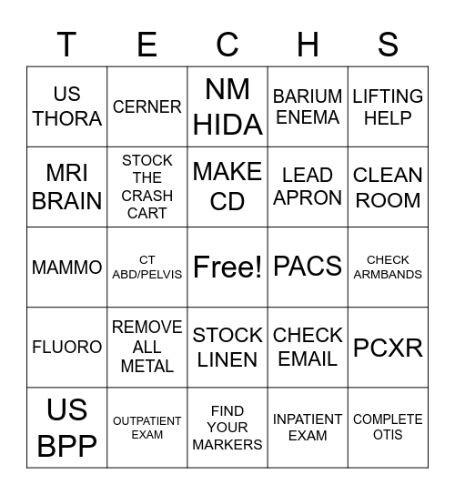 RAD TECH WEEK BINGO Card