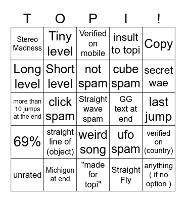 GD Topi Challenge Bingo v2 Bingo Card