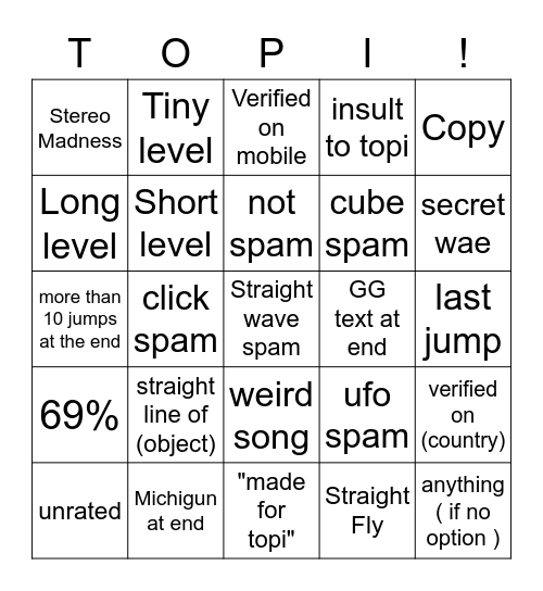 GD Topi Challenge Bingo v2 Bingo Card