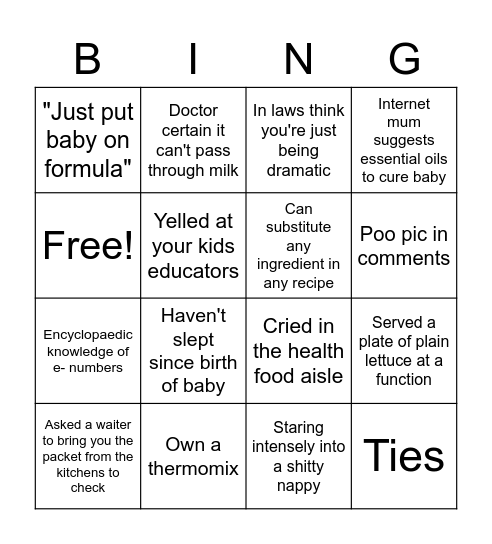 Allergy or intolerance baby bingo Card