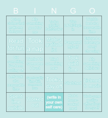 Self-Care Bingo Card