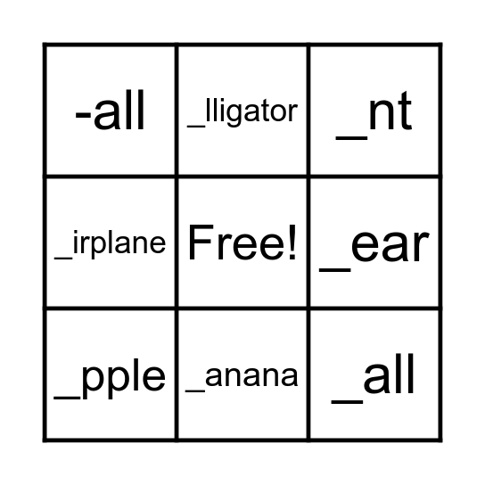 blank alphabet Bingo Card