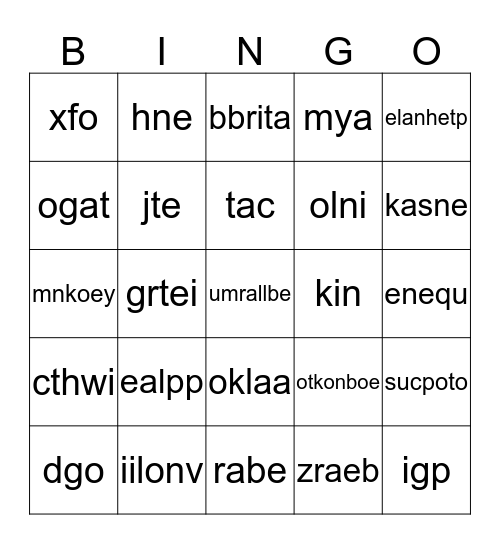 Alphabet Bingo Card