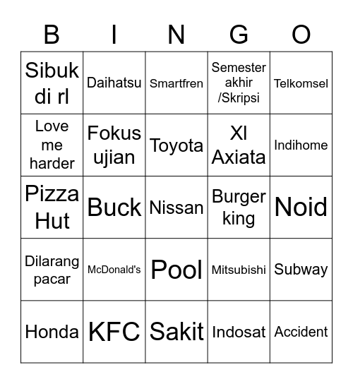 Untitled Bingo Card