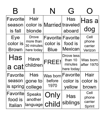 Caterpillar New Hire Orientation Bingo Card