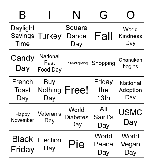 November Bingo Card