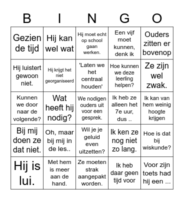 Leerlingbespreking november '20 Bingo Card