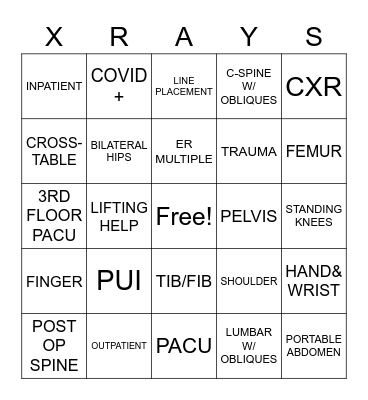 HAPPY RAD TECH WEEK!!!! Bingo Card