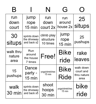 Gym Bingo! Bingo Card