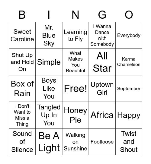 Music Therapy Bingo Card