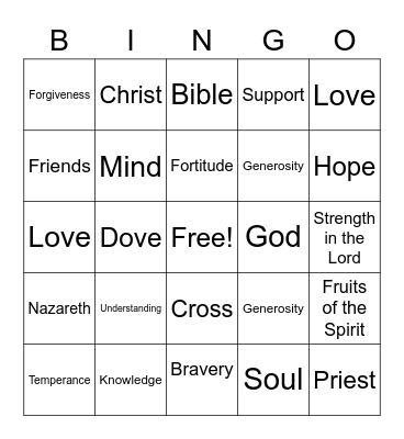 Words of Faith Bingo Card