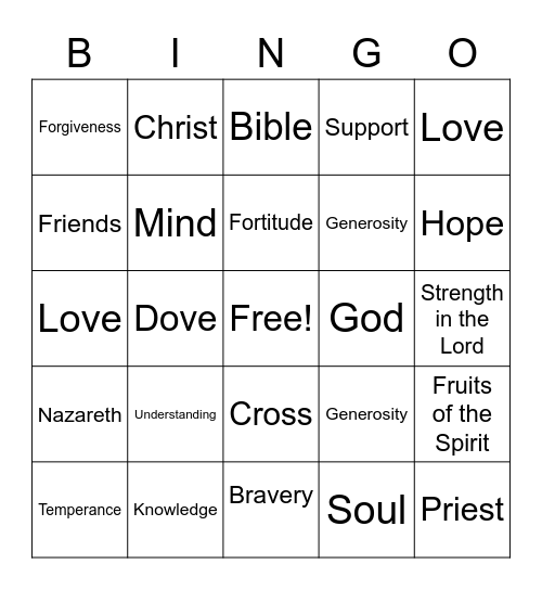 Words of Faith Bingo Card