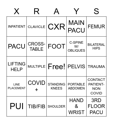 RAD TECH WEEK!!!! Bingo Card