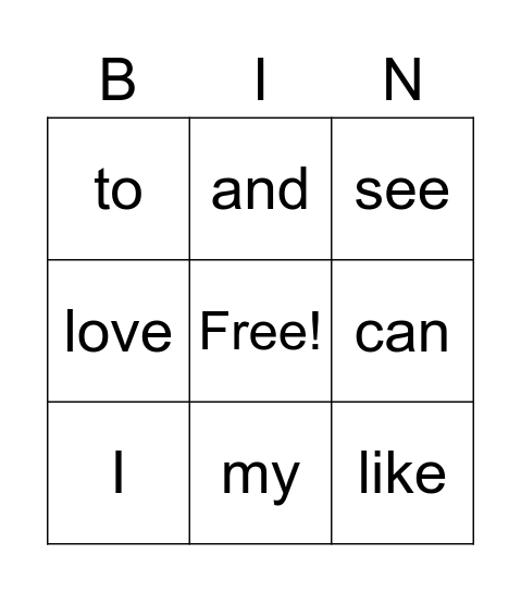 Trick Word Bingo Card
