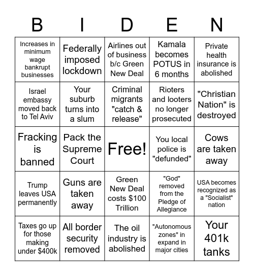 MAGA Biden Bingo Card (Good Luck) Bingo Card