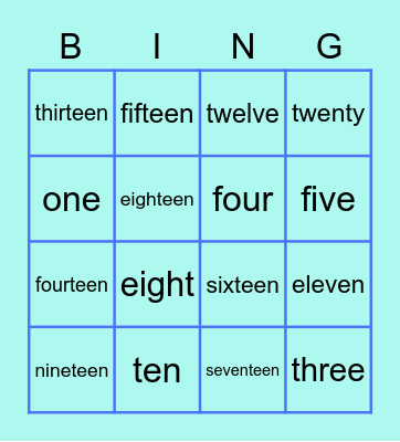 English Numbers 1-20 Bingo Card