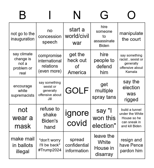 TRUMP Bingo Card