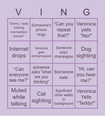 Virtual Bachelorette Bingo Card