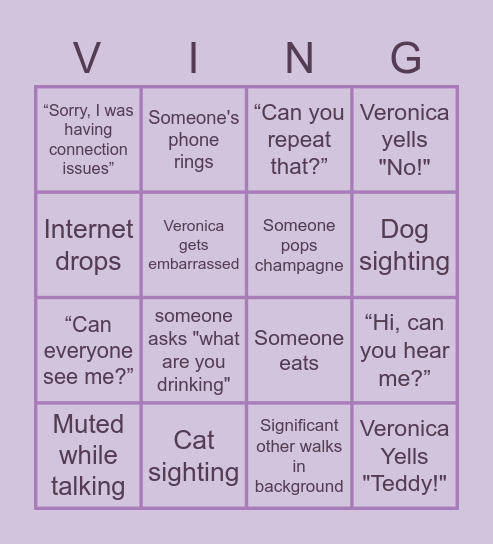 Virtual Bachelorette Bingo Card