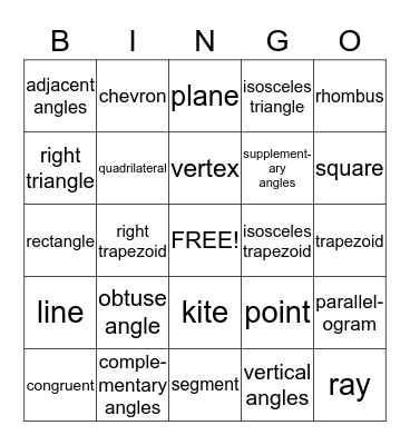 Geometry Bingo Card