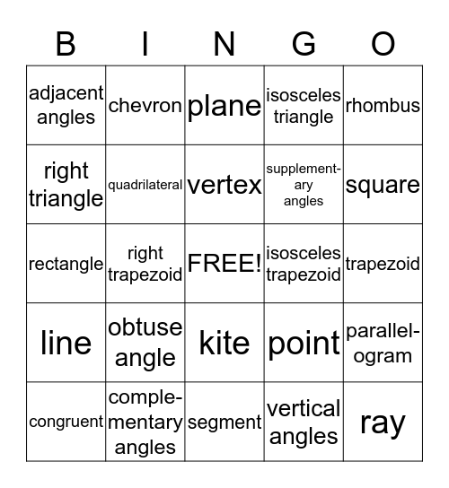 Geometry Bingo Card