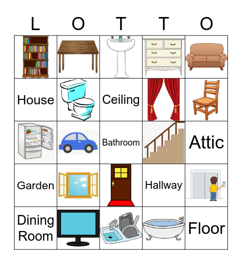 Level 1: Rooms and Furniture Bingo Card