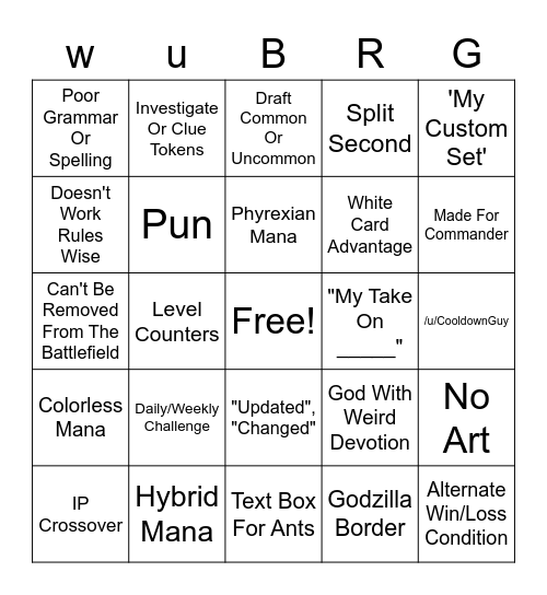 /r/custommagic Bingo Card