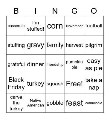 Thanksgiving Bingo Card