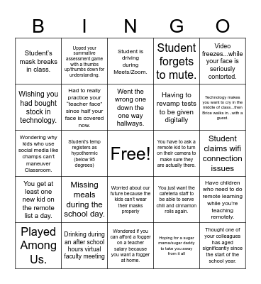 Pandemic Teaching Bingo Card
