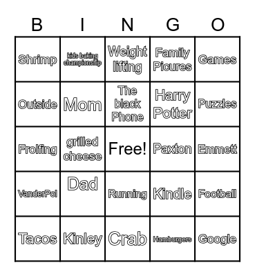 Our Family Bingo Card