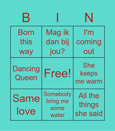 De GO Poink liedjesbingo Card