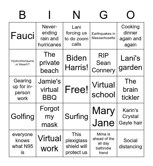 Lani's family social bingo Card