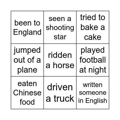 Have you ever? Bingo Card