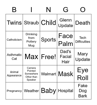 Plows Family Zoom Bingo Card