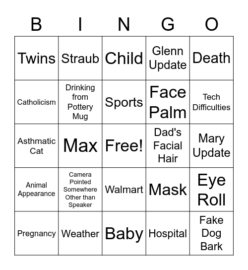 Plows Family Zoom Bingo Card