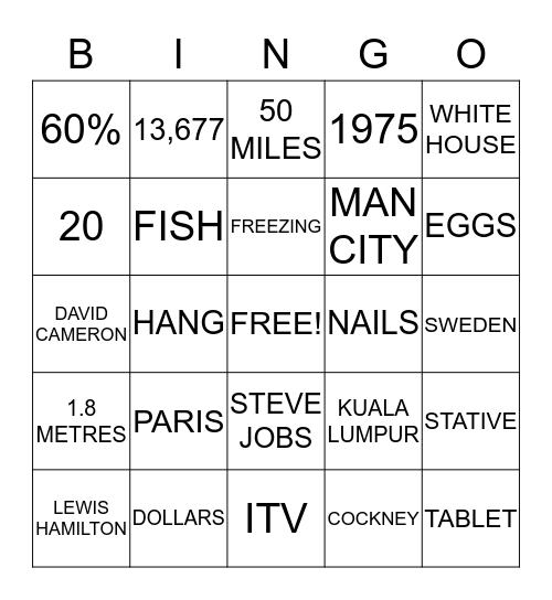 UP! IDIOMES Bingo Card