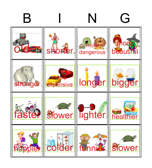 Comparative Bingo Card