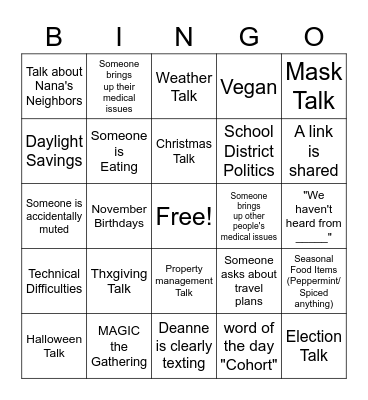 WILSON FAM 11/8 Bingo Card
