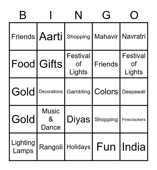 Seattle Sindhis Diwali Bingo Card