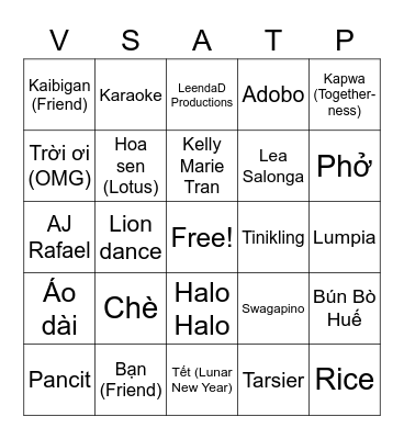 VSA x TP Cultural Bingo Card