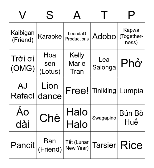 VSA x TP Cultural Bingo Card