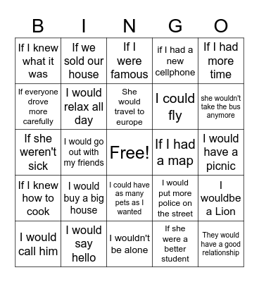 2th Conditional Bingo Card